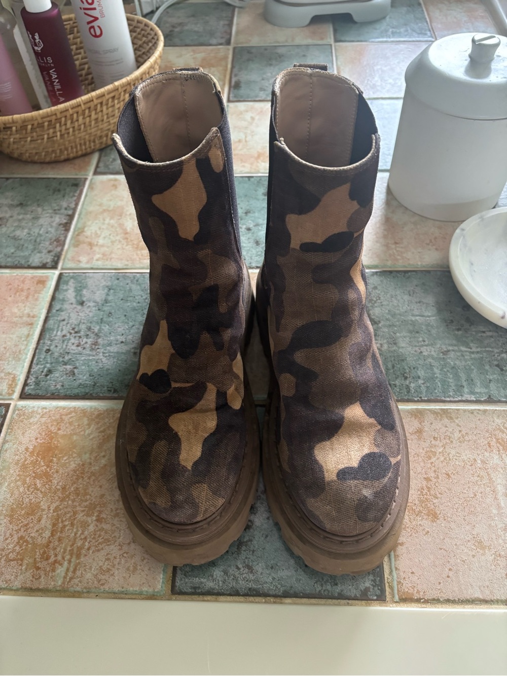 Casadei Brown camouflage platform lug boots
